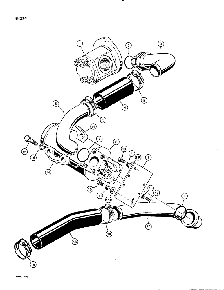 Схема запчастей Case 1455B - (6-274) - TRANSMISSION HYDRAULIC CIRCUIT, TRANSMISSION TO CHARGING PUMP-SUCTION LINE (06) - POWER TRAIN