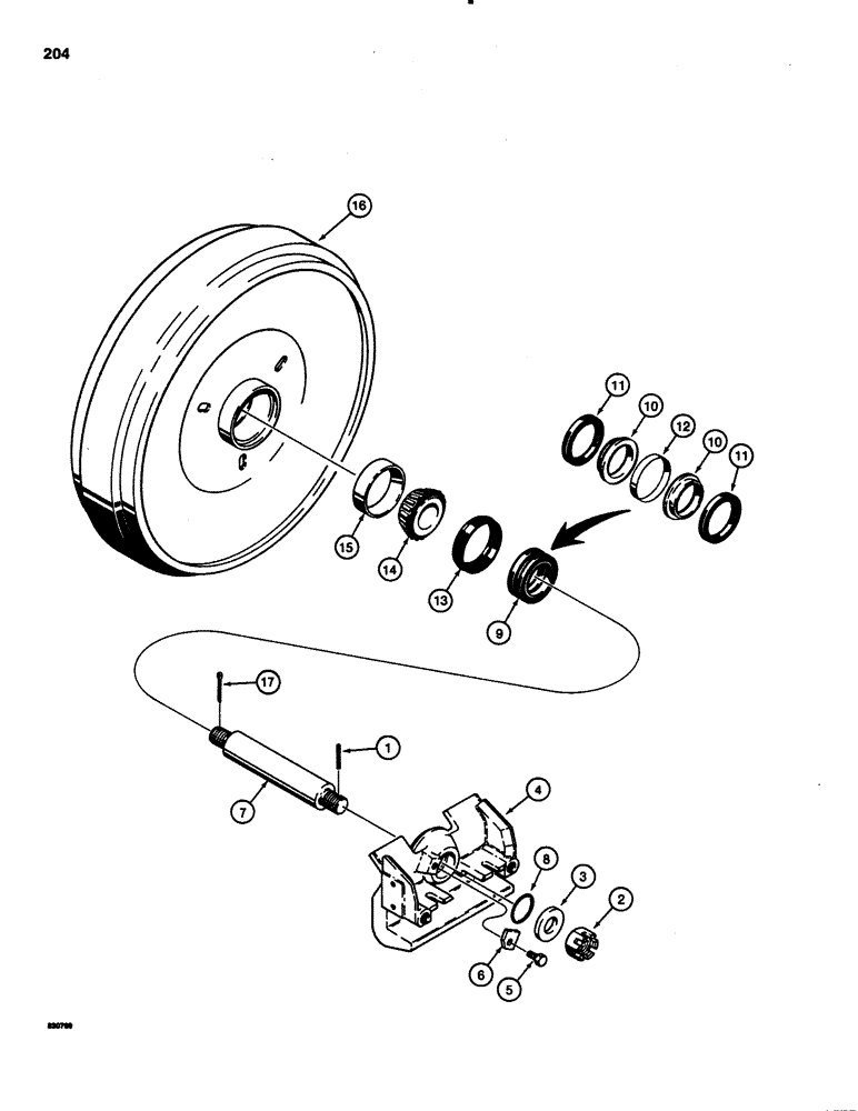 Схема запчастей Case 1150C - (204) - R45817 IDLER AND MOUNTING (11) - TRACKS/STEERING