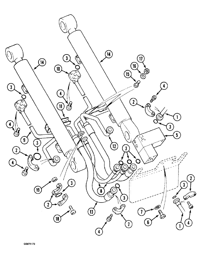 Схема запчастей Case 888 - (8G-02) - BOOM CYLINDER CIRCUIT, HOSES AT CYLINDER, ROD END (08) - HYDRAULICS