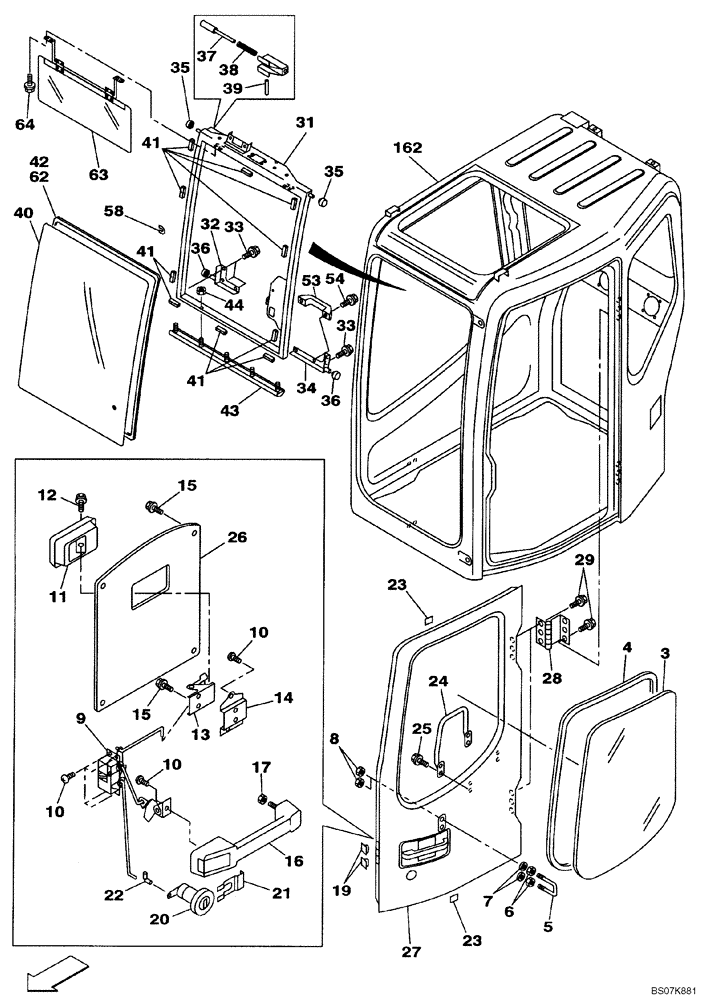 Схема запчастей Case CX225SR - (09-04) - CAB DOOR (09) - CHASSIS/ATTACHMENTS