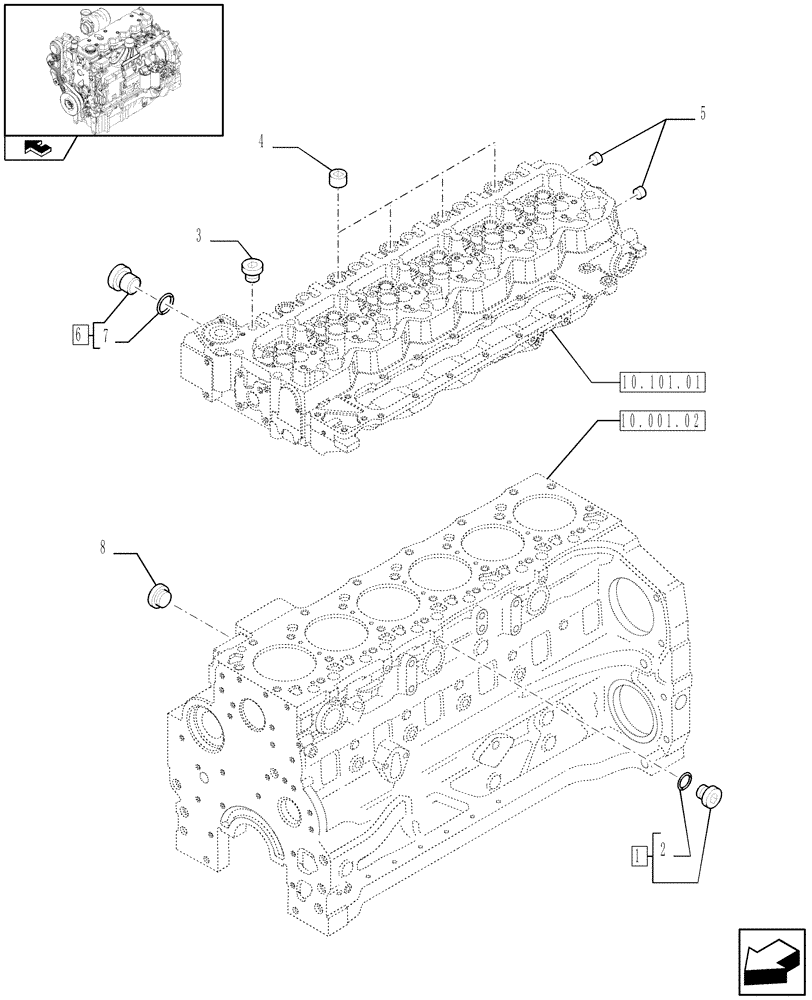 Схема запчастей Case F4DFE613J A004 - (10.400.01[02]) - ENGINE COOLING SYSTEM PIPING (10) - ENGINE