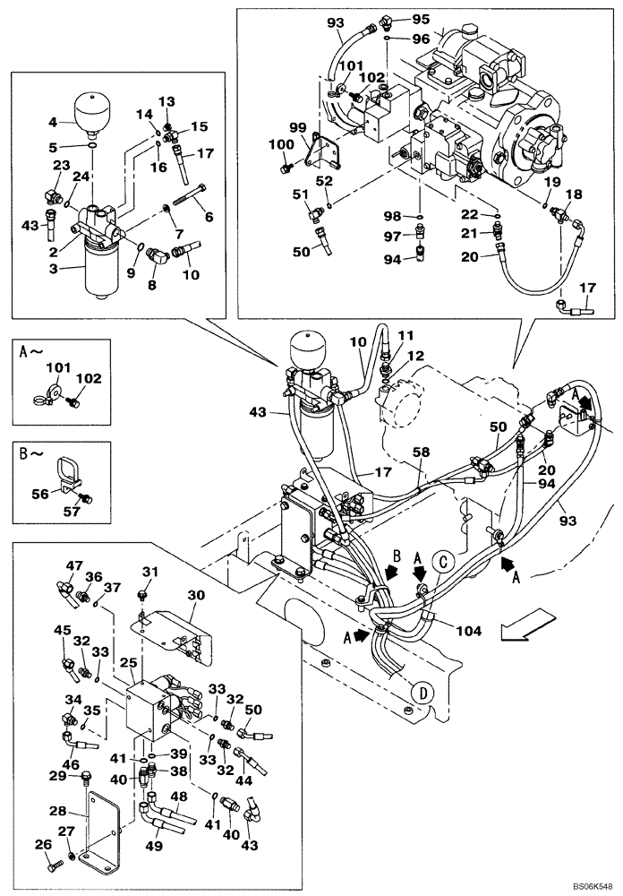 Схема запчастей Case CX240BLR - (08-023) - HYDRAULICS - PILOT PRESSURE, RETURN LINES (08) - HYDRAULICS