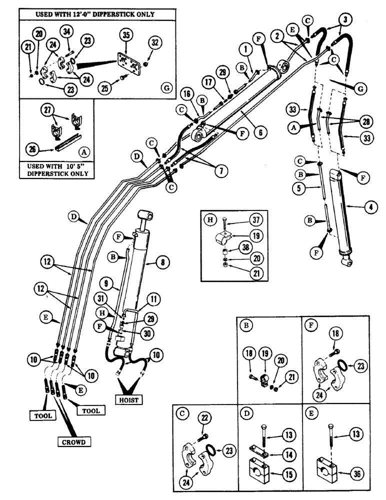 Схема запчастей Case 50 - (8-194) - BOOM AND DIPPERSTICK TUBING (08) - HYDRAULICS