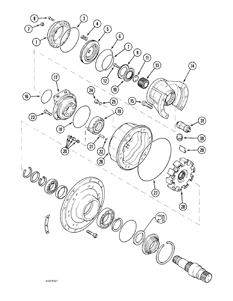 Схема запчастей Case 170C - (8-156) - SWING HYDRAULIC MOTOR (08) - HYDRAULICS