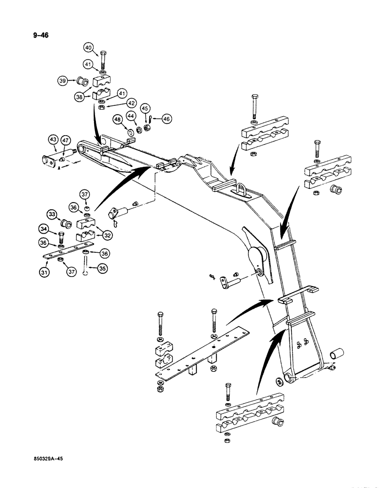 Схема запчастей Case 125B - (9-046) - BOOM AND RELATED PARTS, P.I.N. 74251 THROUGH 74963, 21801 THROUGH 21868, 26801 AND AFTER (09) - CHASSIS