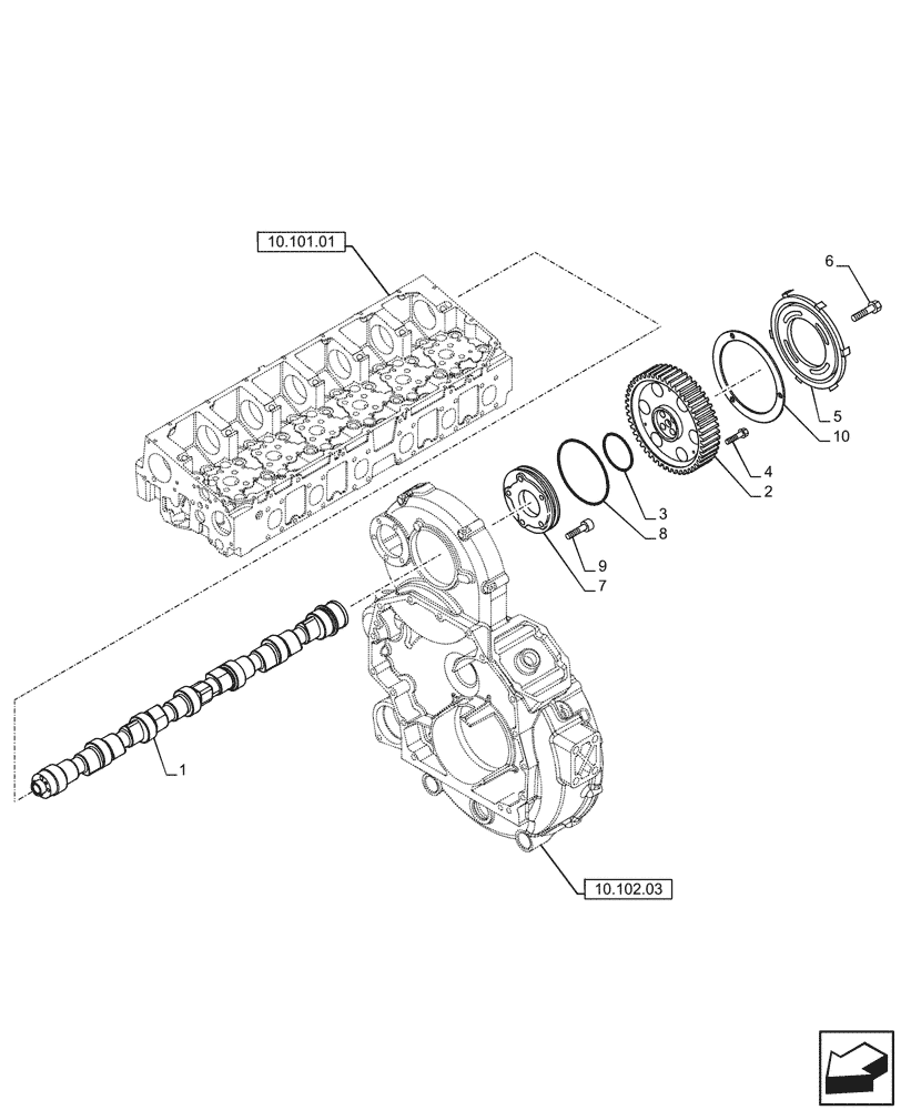 Схема запчастей Case F2CFA614B E020 - (10.106.01) - CAMSHAFT (504226071) (10) - ENGINE