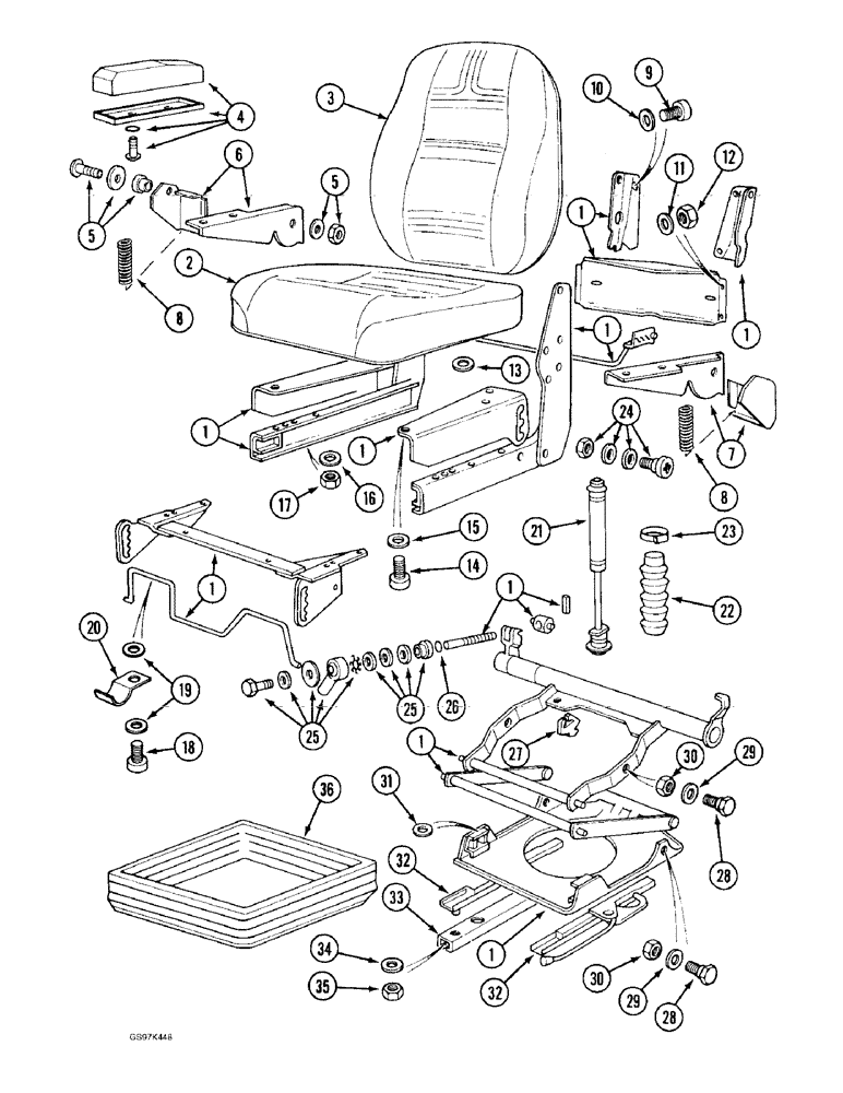 Схема запчастей Case 170C - (9-026) - SEAT, P.I.N. 74501 THROUGH 74662, P.I.N. 02301 THROUGH 02329 (09) - CHASSIS