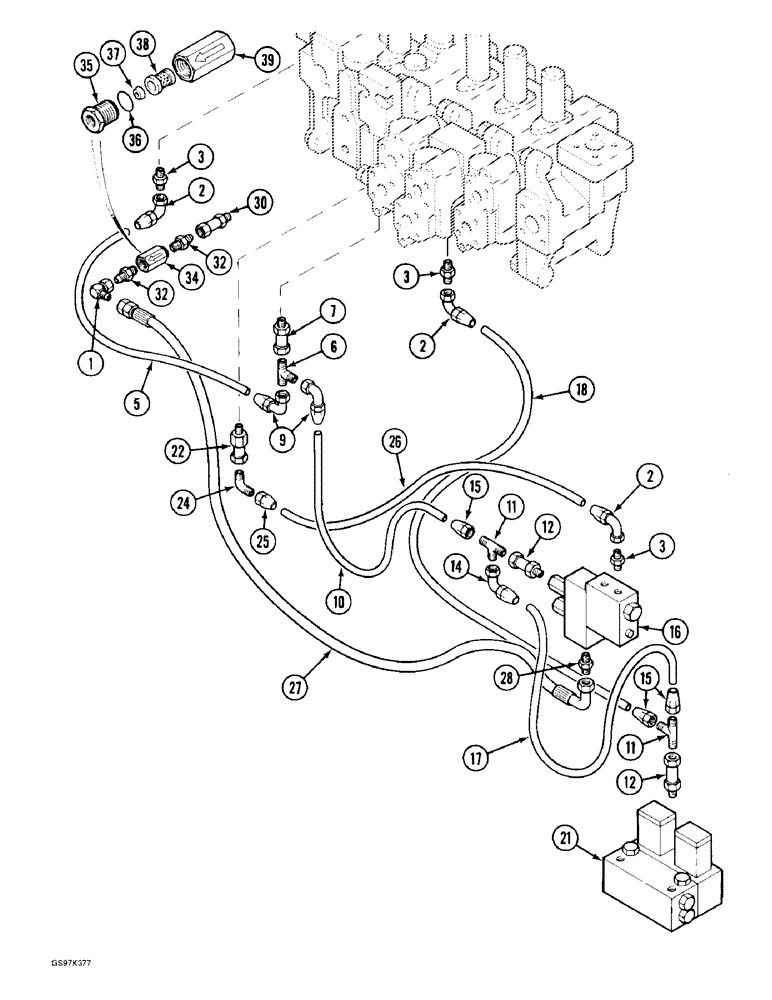 Схема запчастей Case 170C - (8-054) - HYDRAULIC CONTROL CIRCUIT, FOR HEAVY LIFT, P.I.N. 74502 THRU 74662, P.I.N. 02301 AND AFTER (08) - HYDRAULICS