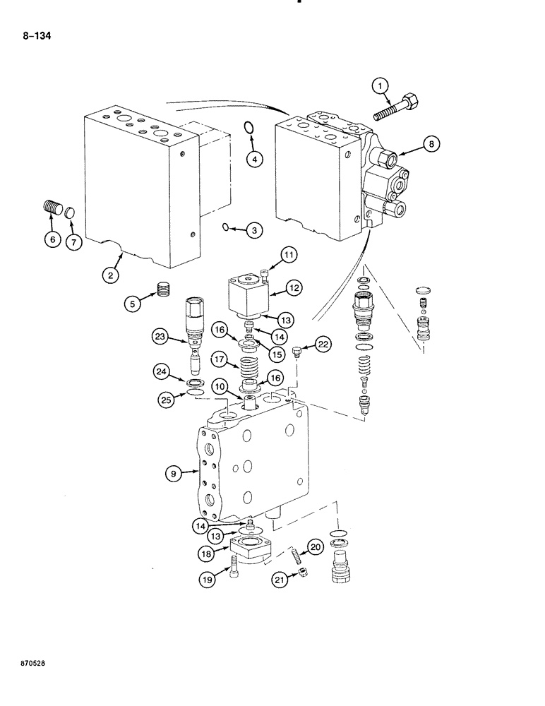 Схема запчастей Case 888 - (8-134) - CONTROL VALVE, USED WITH HYDRAULIC HAMMER (08) - HYDRAULICS