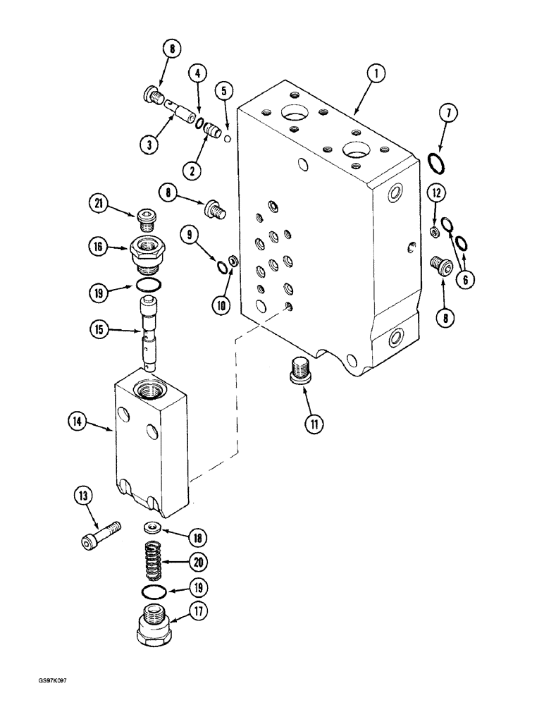 Схема запчастей Case 888 - (7-14) - DRIVE CONTROL VALVE, BRAKE RELEASE VALVE, INLET AND OUTLET SECTION (07) - BRAKES