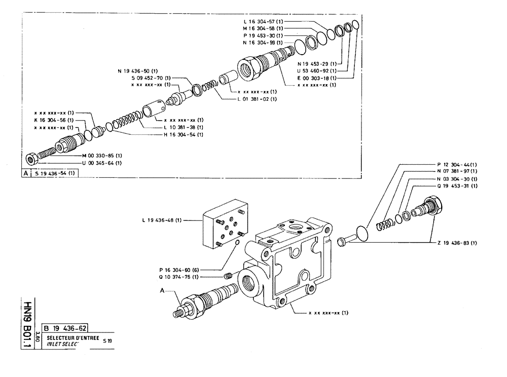 Схема запчастей Case 75C - (HN19 B01.1) - INLET SELECTOR - S19 (07) - HYDRAULIC SYSTEM