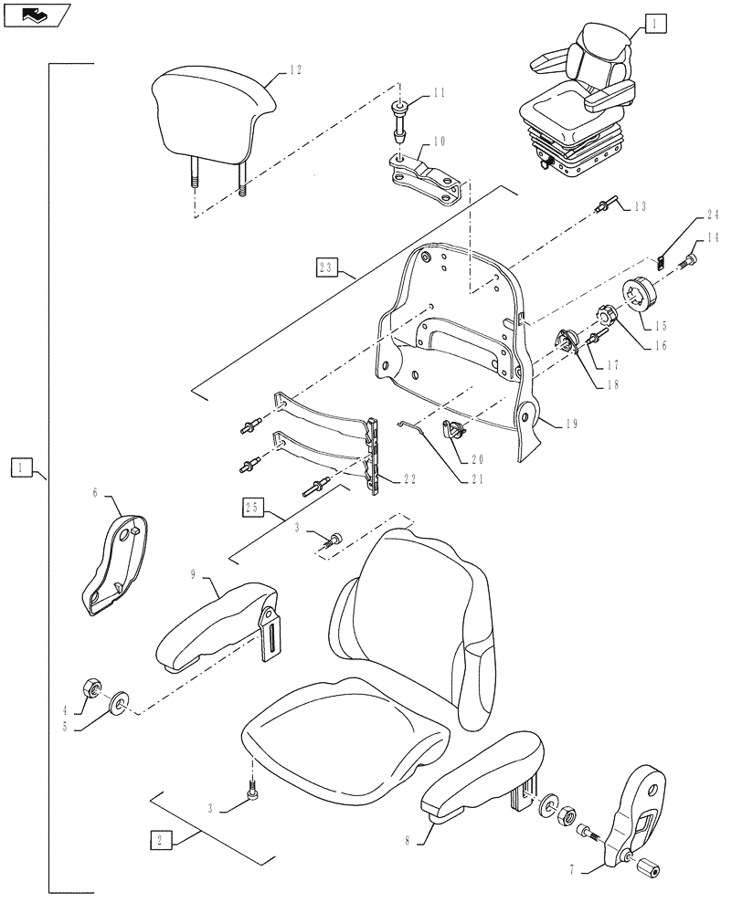 Схема запчастей Case 1121F - (90.120.03) - SEAT ASSY - MECHANICAL, TOP (90) - PLATFORM, CAB, BODYWORK AND DECALS