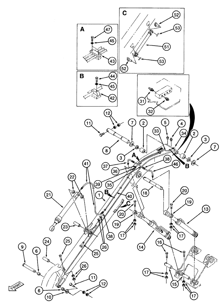 Схема запчастей Case 9040 - (9-55A) - BOOM AND GREASE LINES, LONG REACH MODELS ONLY (09) - CHASSIS