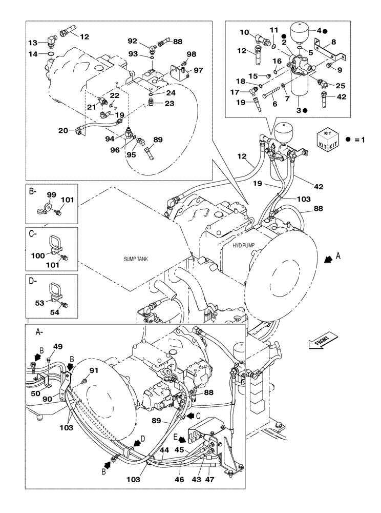 Схема запчастей Case CX350C - (08-027[01]) - HYDRAULIC CIRCUIT - PILOT - LEAK-OFF RETURN (08) - HYDRAULICS