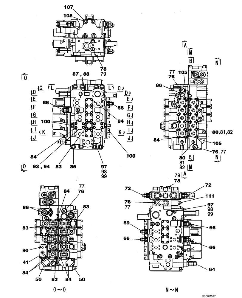 Схема запчастей Case CX210B - (08-64) - KRJ16011 VALVE ASSY - CONTROL (08) - HYDRAULICS