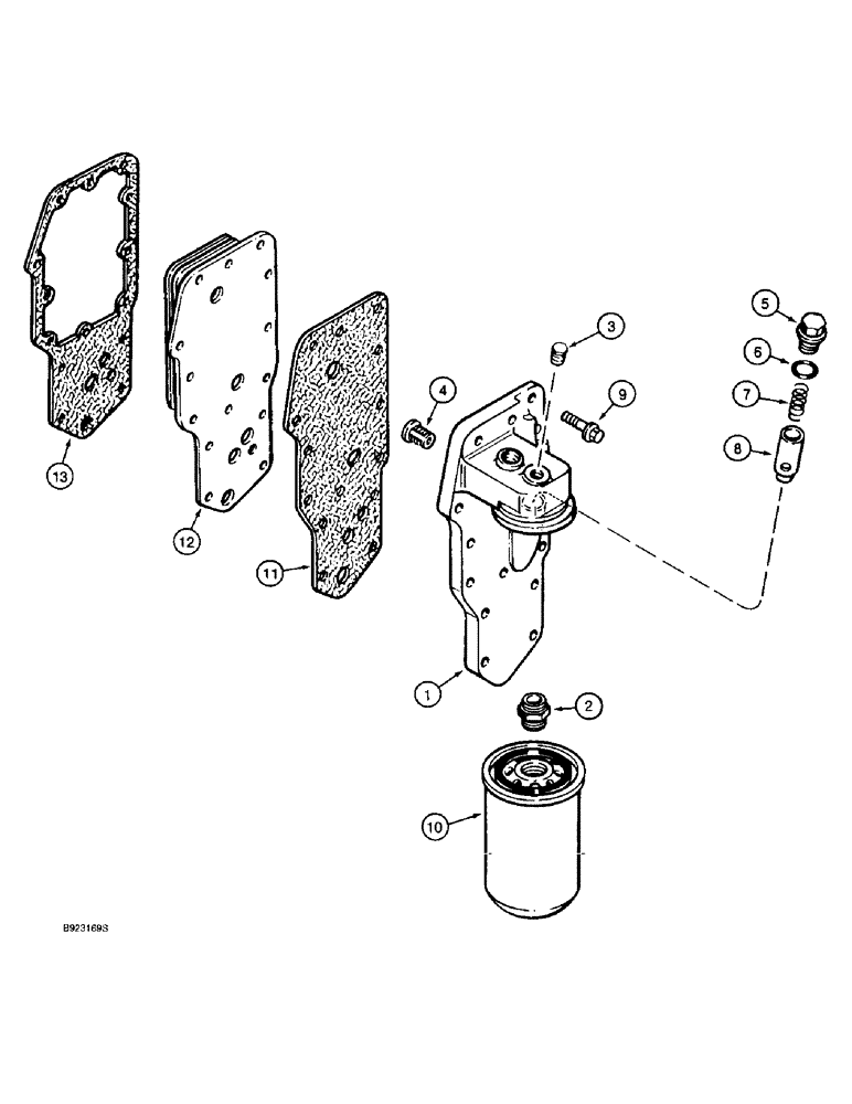 Схема запчастей Case 9030B - (2-36) - OIL FILTER AND COOLER, 6T-590 ENGINE, PRIOR TO P.I.N. DAC03#2001 (02) - ENGINE