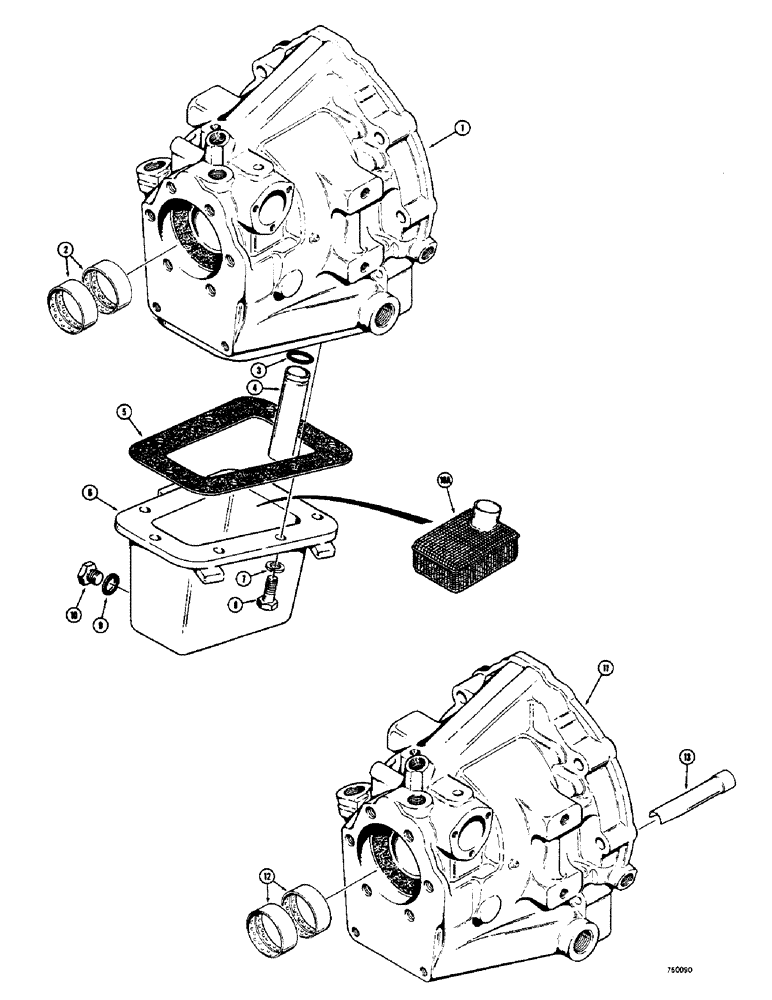 Схема запчастей Case 350 - (122) - D48467, R24152, R29681 & R35238 PWR. SHUTTLE TRANSMISSIONS, HOUSING AND OIL PAN BEFORE S/N 3065738 (03) - TRANSMISSION