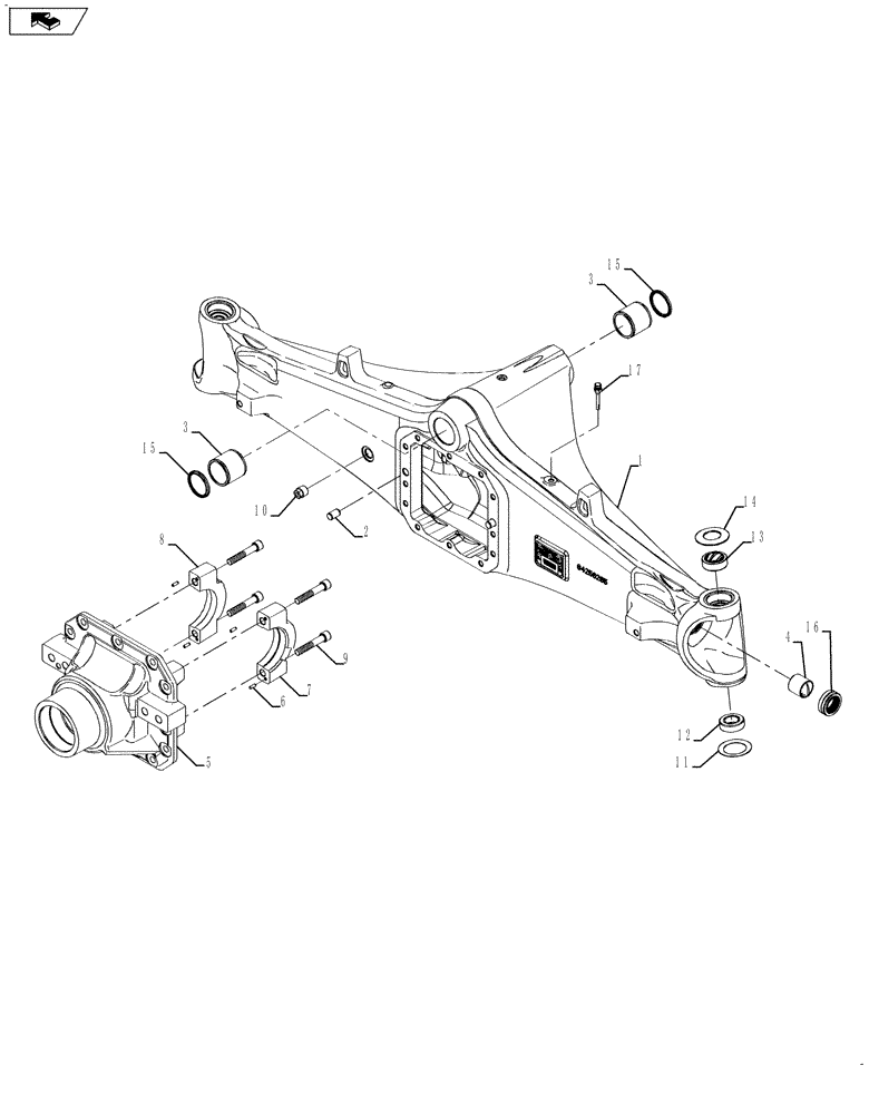 Схема запчастей Case 580SN WT - (25.100.08[02]) - AXLE, FRONT DRIVE - HOUSING HD ACP (580SN WT, 590SN) (25) - FRONT AXLE SYSTEM