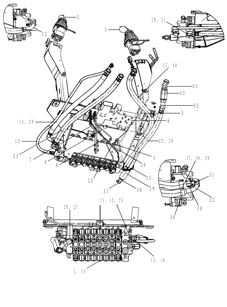 Схема запчастей Case 590SM - (08-18) - HYDRAULICS - VALVE, PILOT CONTROL AND JOYSTICKS (8 SPOOL, W/ EXT DIPPER, W/ AUX HYDS) (590SM+) (08) - HYDRAULICS