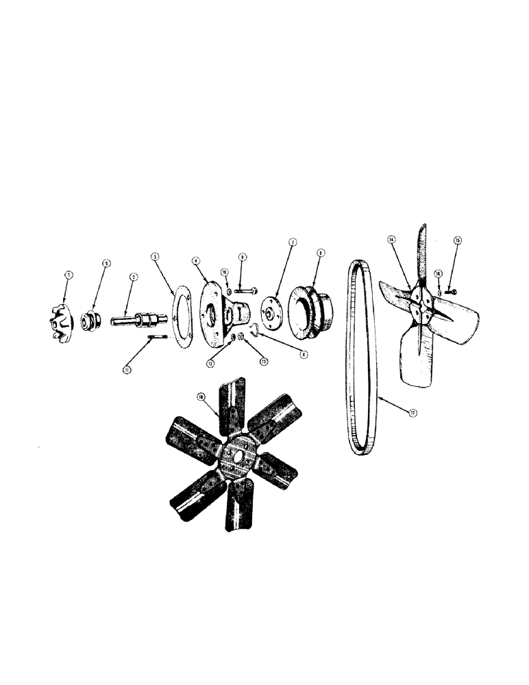 Схема запчастей Case 310 - (020[1]) - WATER PUMP, FAN, FAN BELT, AND PULLEY (01) - ENGINE