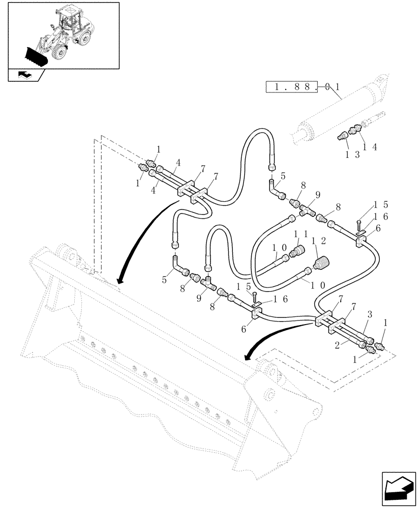 Схема запчастей Case 221E - (728[02]) - 4X1 STANDARD BUCKET (0,9M³) X 2100MM WITH CUTTING EDGE (09) - LOADER/BACKHOE