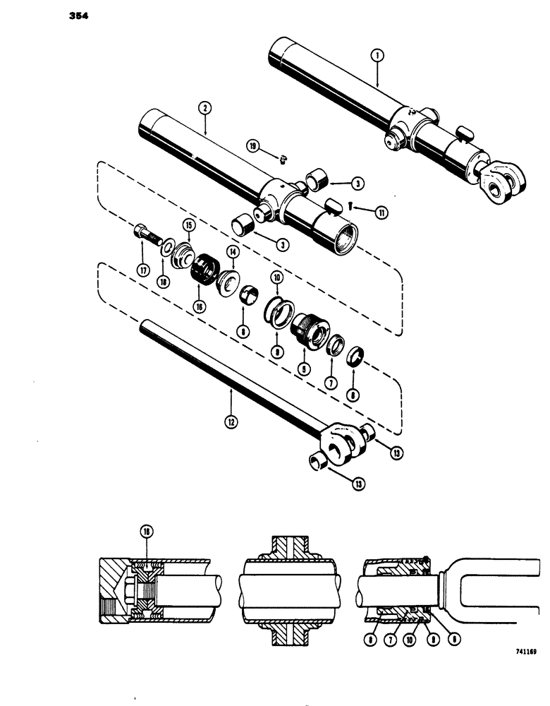 Схема запчастей Case 450 - (354) - G32137 AND G32140 LOADER DUMP CYLINDERS, GLAND HAS SOLID OUTER ROD WIPER - NO IDENTIFICATION RING (07) - HYDRAULIC SYSTEM