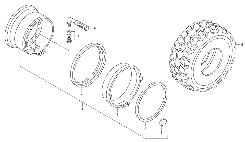 Схема запчастей Case 340 - (34A00000588[001]) - WHEELS (44) - WHEELS