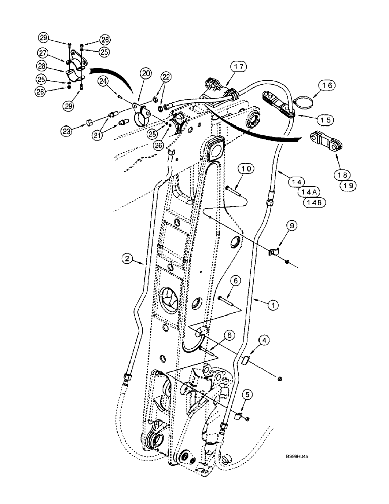 Схема запчастей Case 590SL - (8-54) - BACKHOE AUXILIARY HYDRAULICS, AT BOOM AND DIPPER (08) - HYDRAULICS