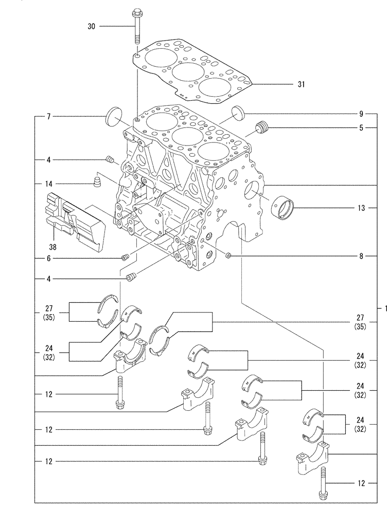 Схема запчастей Case CX27B - (08-001) - CYLINDER BLOCK (10) - ENGINE