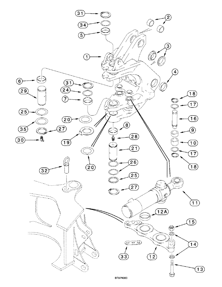 Схема запчастей Case 580L - (9-043) - BACKHOE SWING CYLINDERS AND SWING TOWER (09) - CHASSIS/ATTACHMENTS