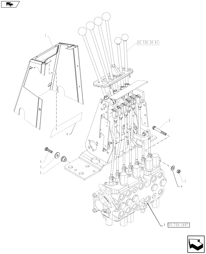 Схема запчастей Case 590SN - (35.726.1910) - BACKHOE CONTROL VALVE, 7-SPOOL, MOUNTING PARTS, EXTENDABLE DIPPER, W/ FOOT SWING CONTROLS (35) - HYDRAULIC SYSTEMS