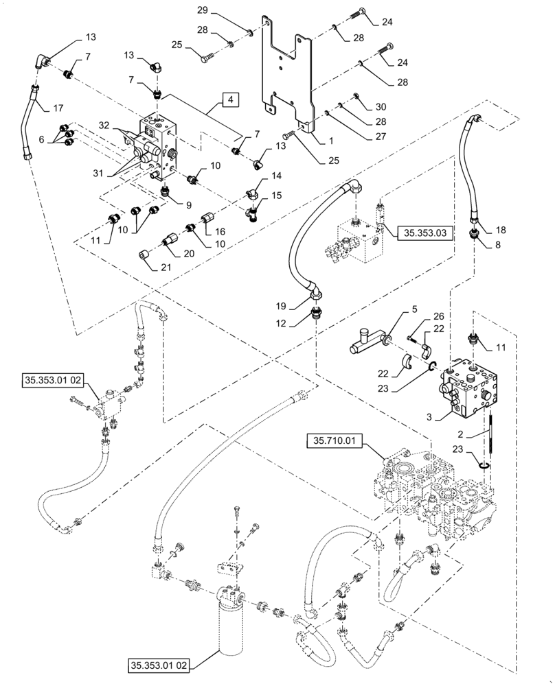 Схема запчастей Case DV207 - (35.353.01[01]) - TRAVEL HYDRAULIC CIRCUIT (35) - HYDRAULIC SYSTEMS