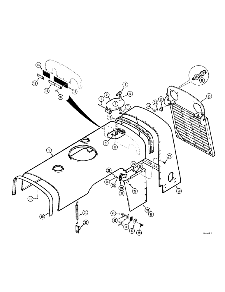 Схема запчастей Case 380CK - (200) - HOOD, GRILLE AND RADIATOR SHROUD (09) - CHASSIS/ATTACHMENTS