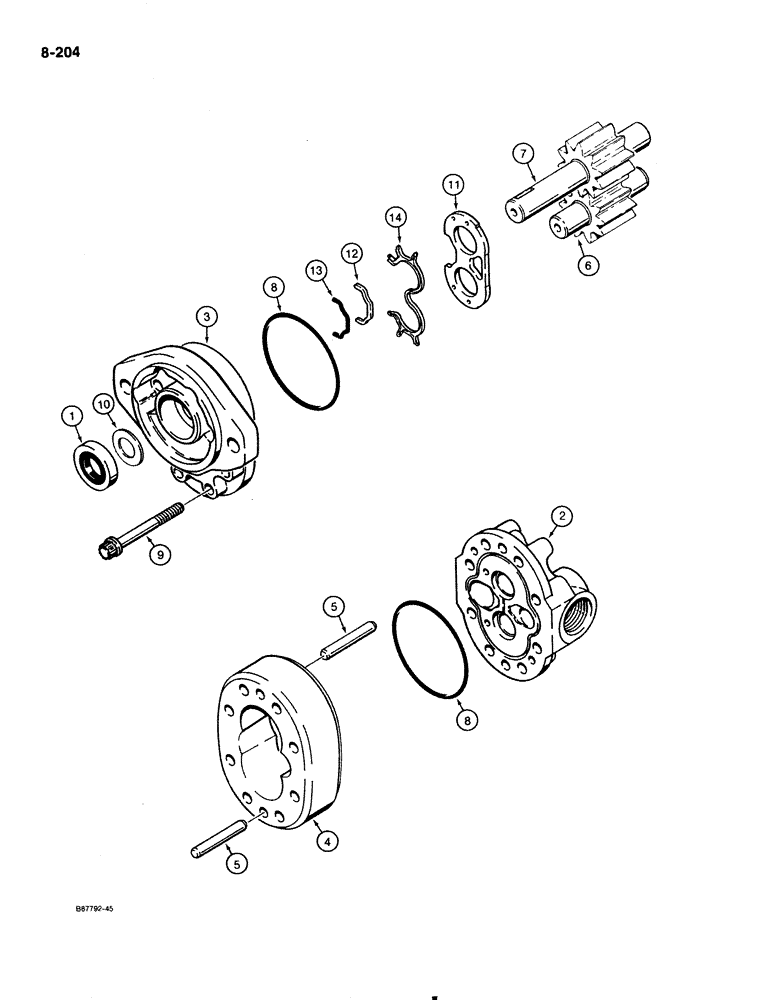 Схема запчастей Case 1818 - (8-204) - EQUIPMENT HYDRAULIC PUMP, DIESEL MODELS ONLY (08) - HYDRAULICS