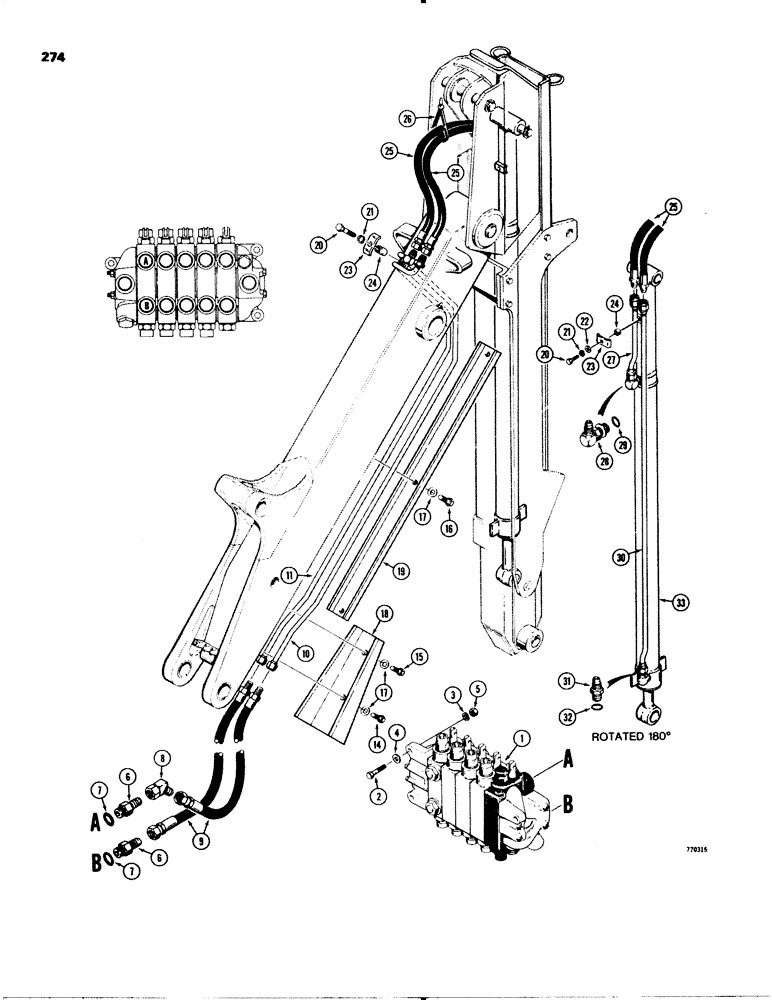 Схема запчастей Case 580C - (274) - BACKHOE EXTENDABLE DIPPER CYLINDER HYDRAULIC CIRCUIT (08) - HYDRAULICS