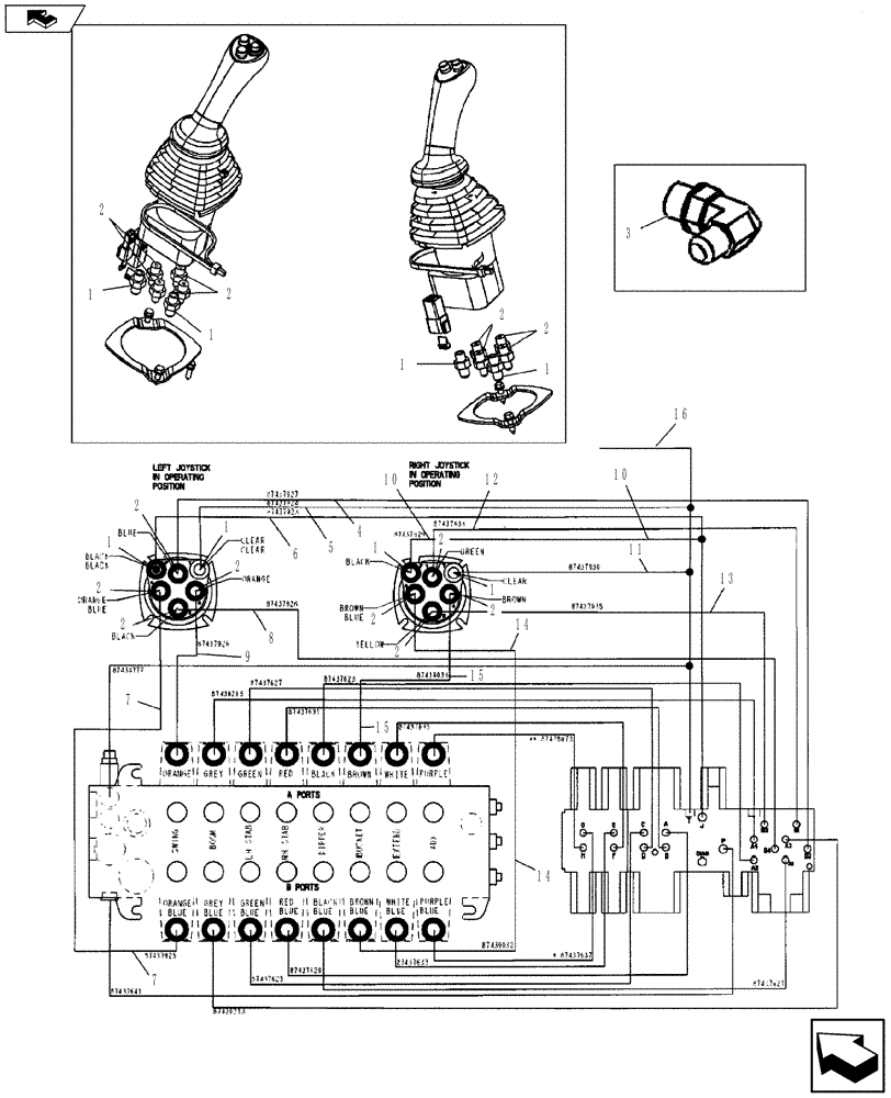 Схема запчастей Case 580SN WT - (35.726.2801) - HYDRAULICS - PILOT CONTROL JOYSTICKS (35) - HYDRAULIC SYSTEMS