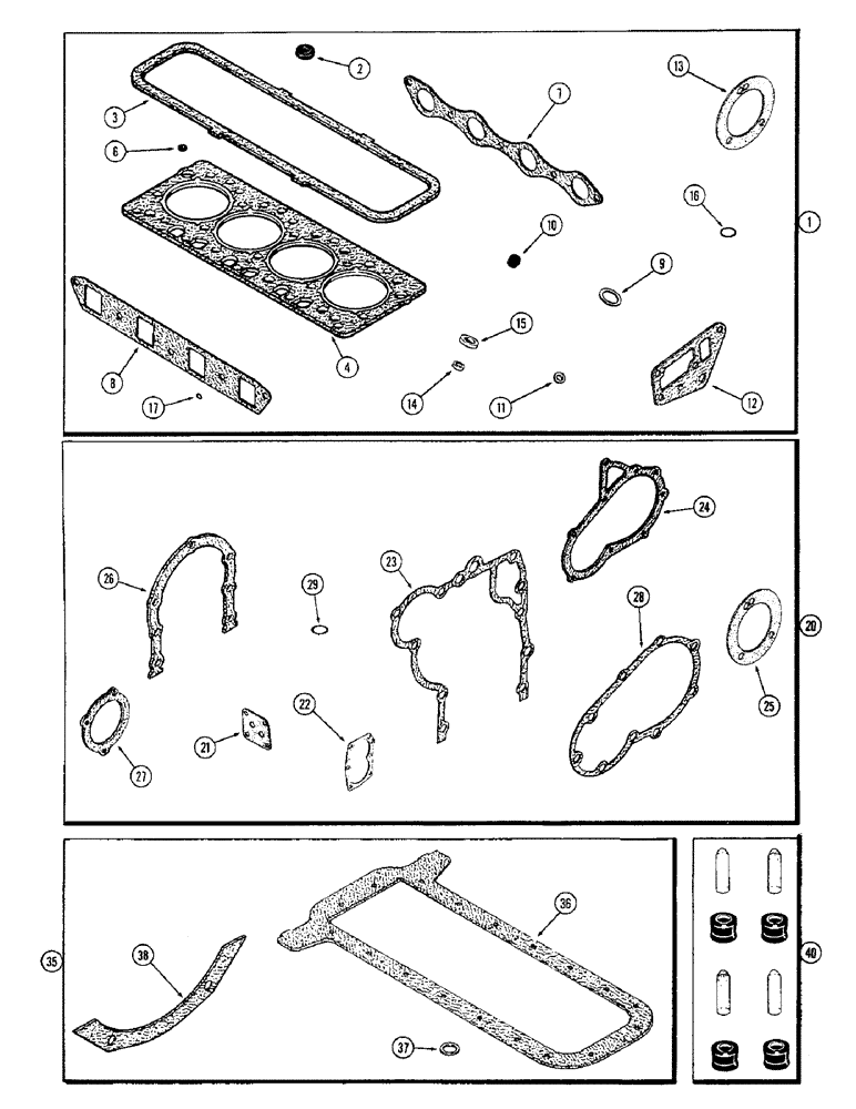 Схема запчастей Case 580B - (032) - ENGINE GASKET KITS, (188) DIESEL ENGINE (02) - ENGINE