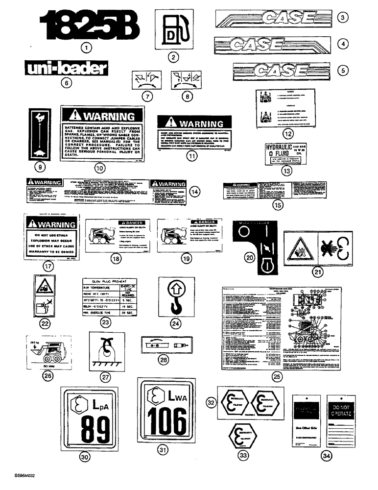 Схема запчастей Case 1825B - (9-50) - DECALS, ITALIAN, EUROPE (09) - CHASSIS/ATTACHMENTS