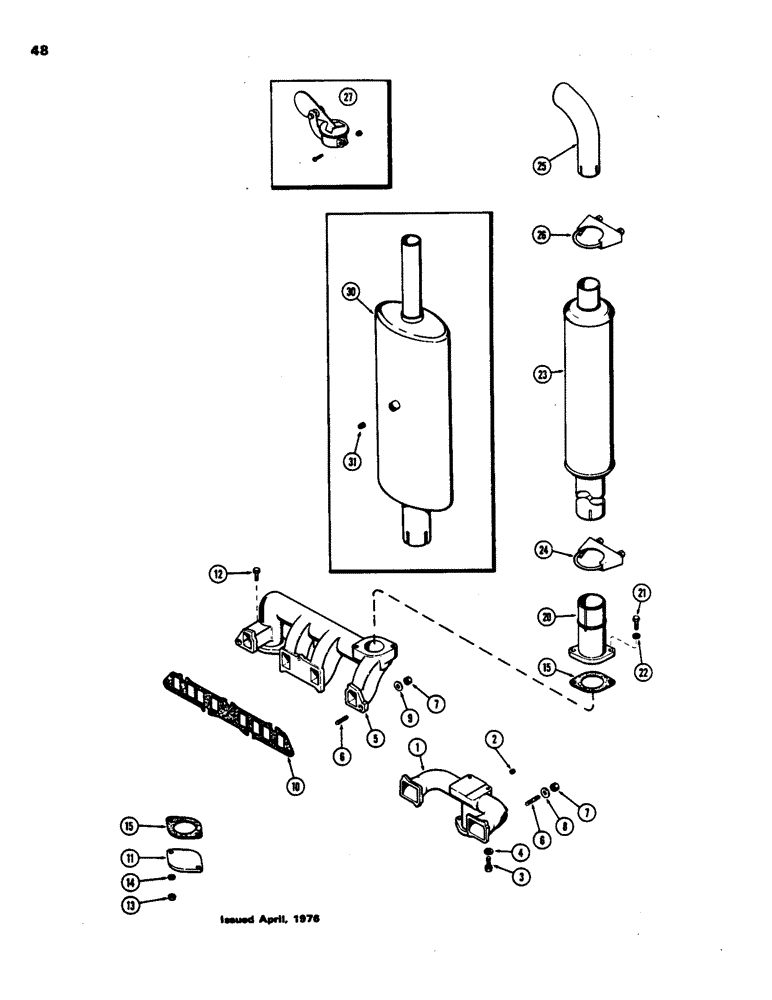 Схема запчастей Case 480B - (048) - MANIFOLD AND MUFFLER, (148B) SPARK IGNITION ENGINE 