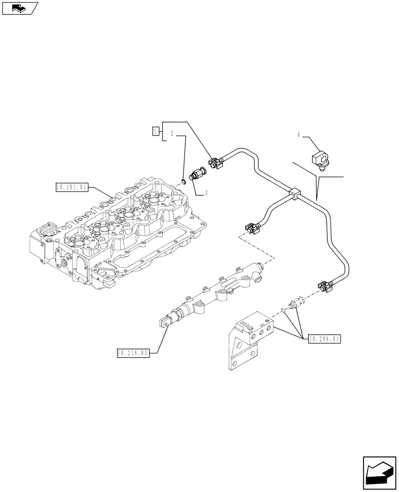 Схема запчастей Case F4HFE413A E002 - (10.218.05) - INJECTION EQUIPMENT - PIPING (2855335) (10) - ENGINE