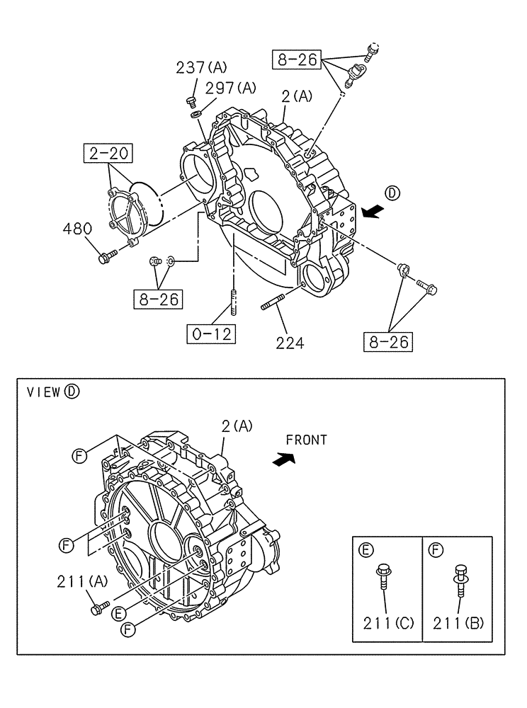 Схема запчастей Case CX250C - (02-012[02]) - ENGINE FLYWHEEL HOUSING (02) - ENGINE