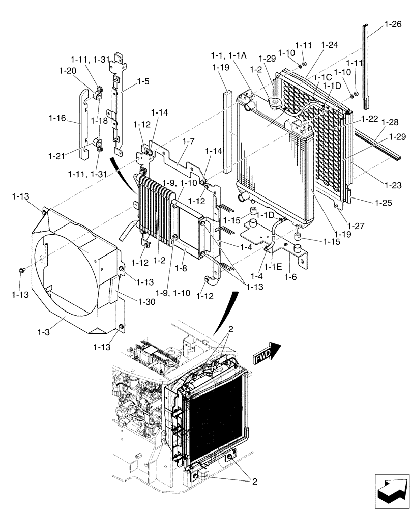 Схема запчастей Case CX17B - (01-010) - RADIATOR INSTAL (10) - ENGINE