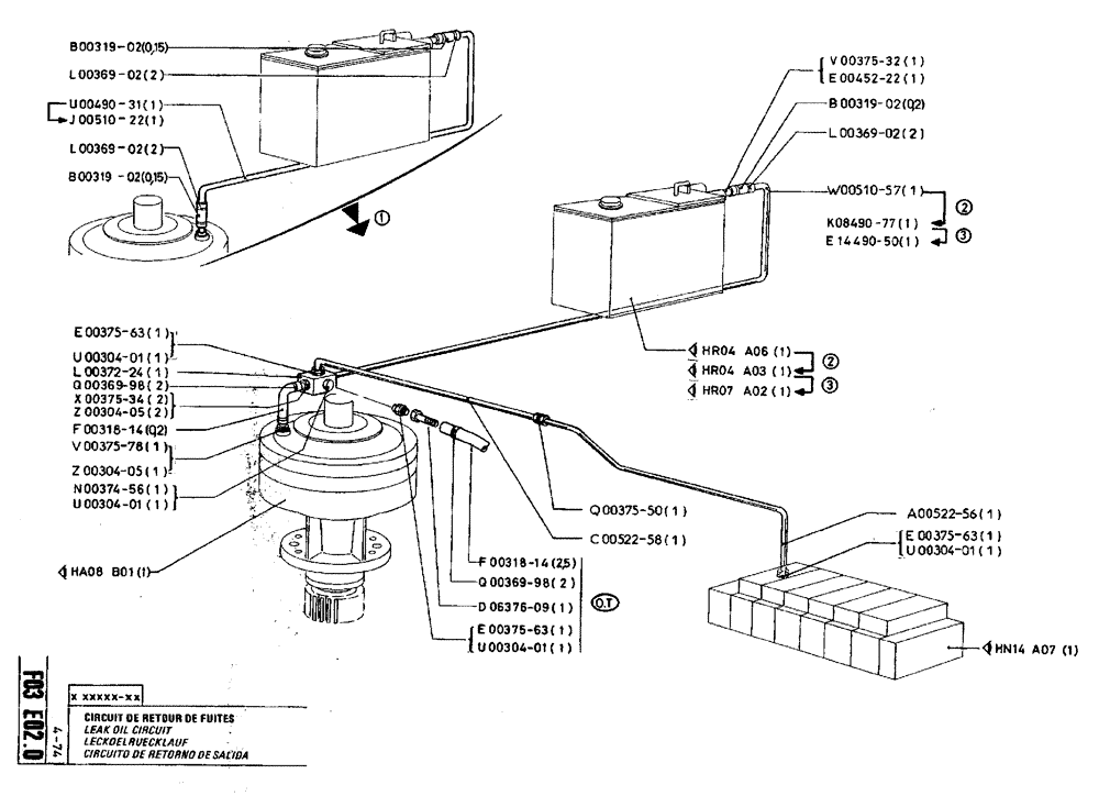 Схема запчастей Case TY45 - (F03 E02.0) - LEAK OIL CIRCUIT (07) - HYDRAULIC SYSTEM