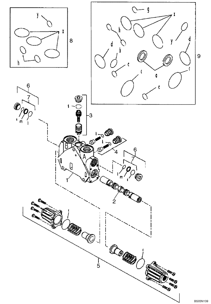 Схема запчастей Case 580SM - (08-49) - VALVE SECTION - EXTENDABLE DIPPER (WITH PILOT CONTROLS) (08) - HYDRAULICS