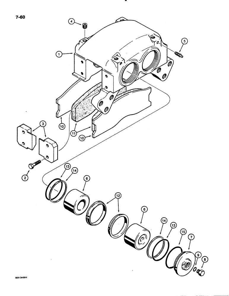 Схема запчастей Case 621 - (7-60) - BRAKE CALIPER, PRIOR TO P.I.N. JAK0020901 (07) - BRAKES