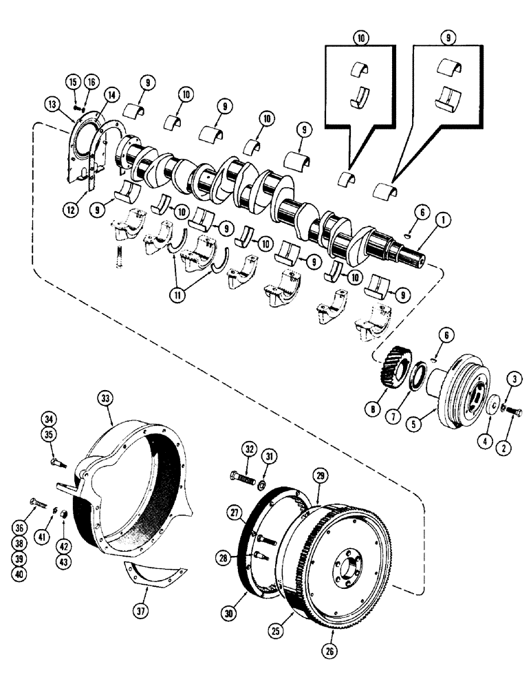 Схема запчастей Case W12 - (012) - CRANKSHAFT, FLYWHEEL AND HOUSING (02) - ENGINE