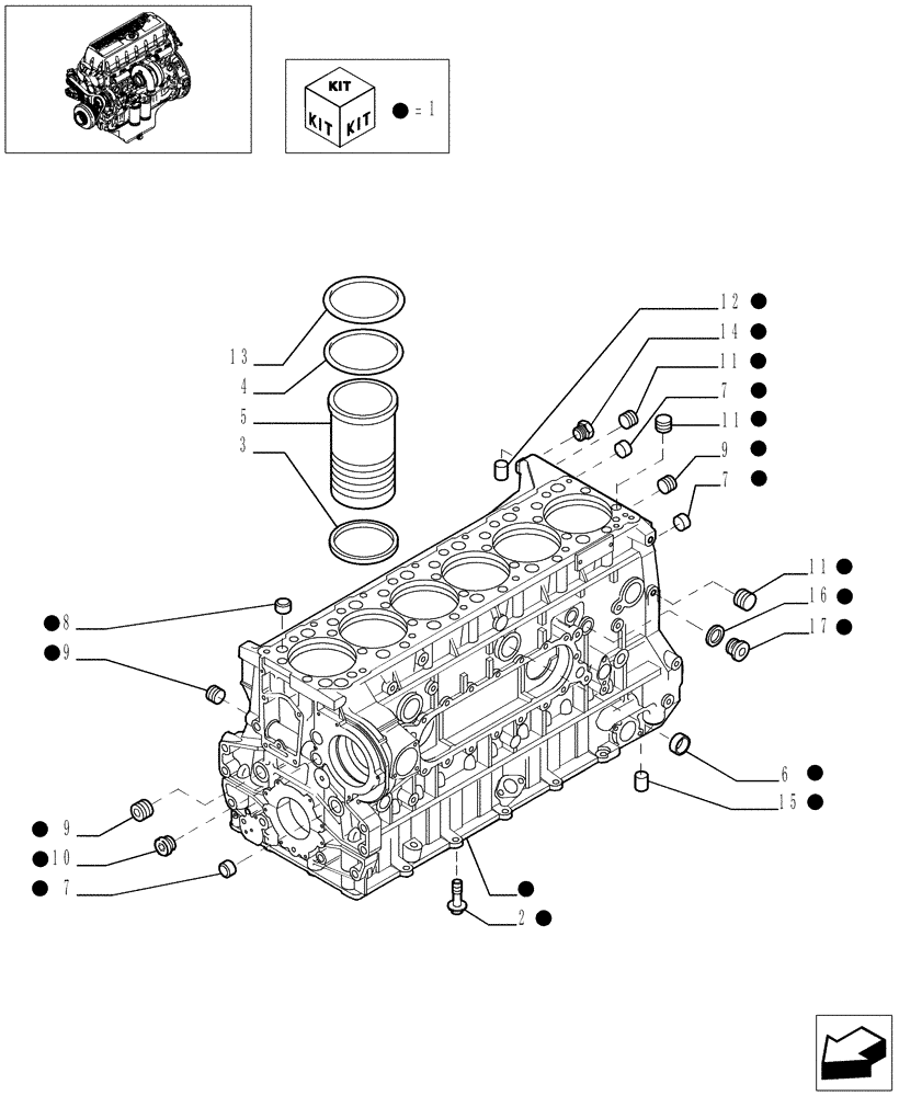 Схема запчастей Case F3AE0684P E906 - (0.04.0[01]) - CYLINDER BLOCK & RELATED PARTS (504137348 - 504071143) 