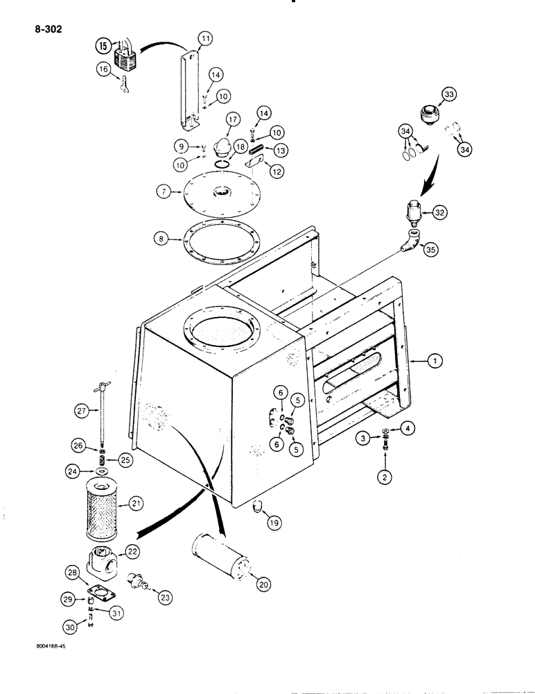 Схема запчастей Case 1455B - (8-302) - HYDRAULIC RESERVOIR - TOP FILL, IF USED (08) - HYDRAULICS