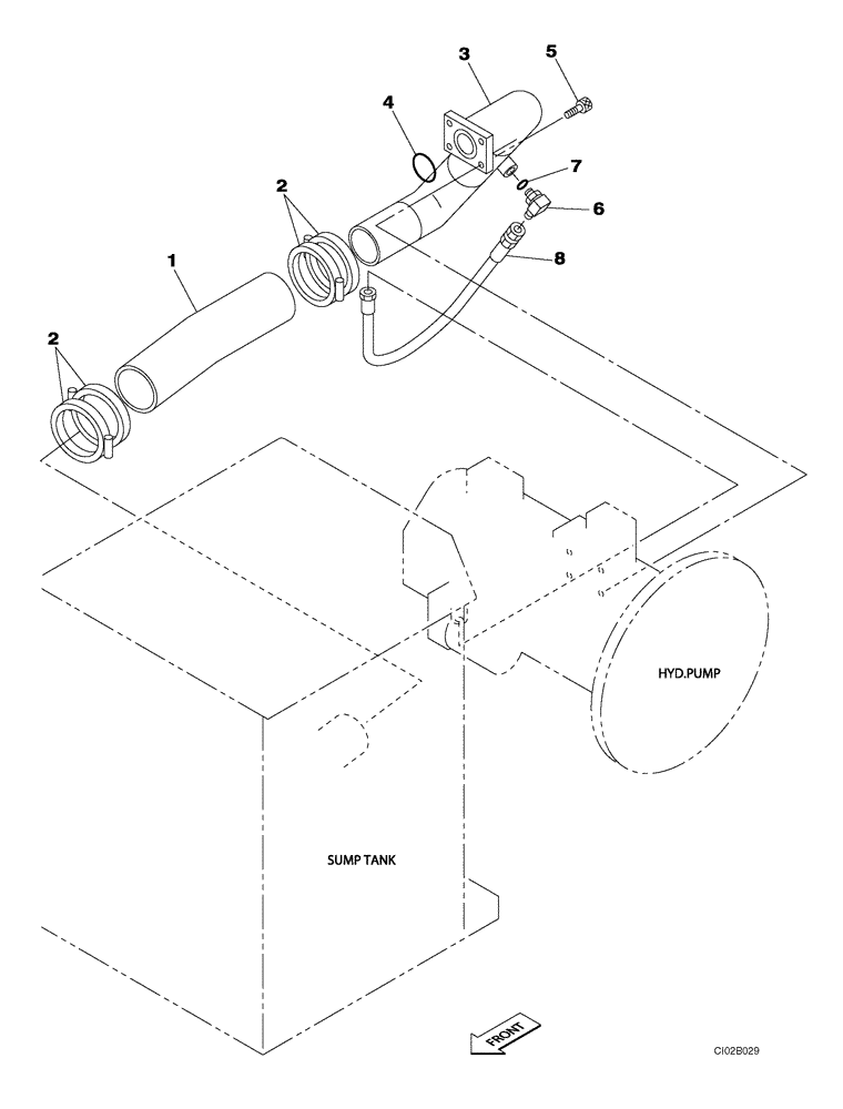 Схема запчастей Case CX460 - (08-03) - HYDRAULICS - PUMP SUCTION LINE (08) - HYDRAULICS