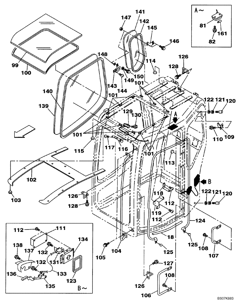 Схема запчастей Case CX225SR - (09-06) - CAB WINDOWS (09) - CHASSIS/ATTACHMENTS